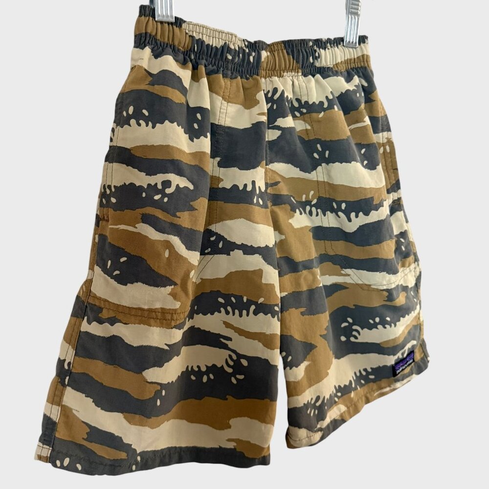 Patagonia Baggies Longs Hybrid Shorts Tan Tiger Camo Boy's Small Swim Gorpcore - Picture 3 of 9